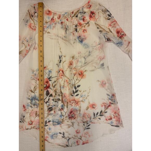 White House Black Market Floral Chiffon Bell Sleeve Blouse | Size M - Picture 7 of 11